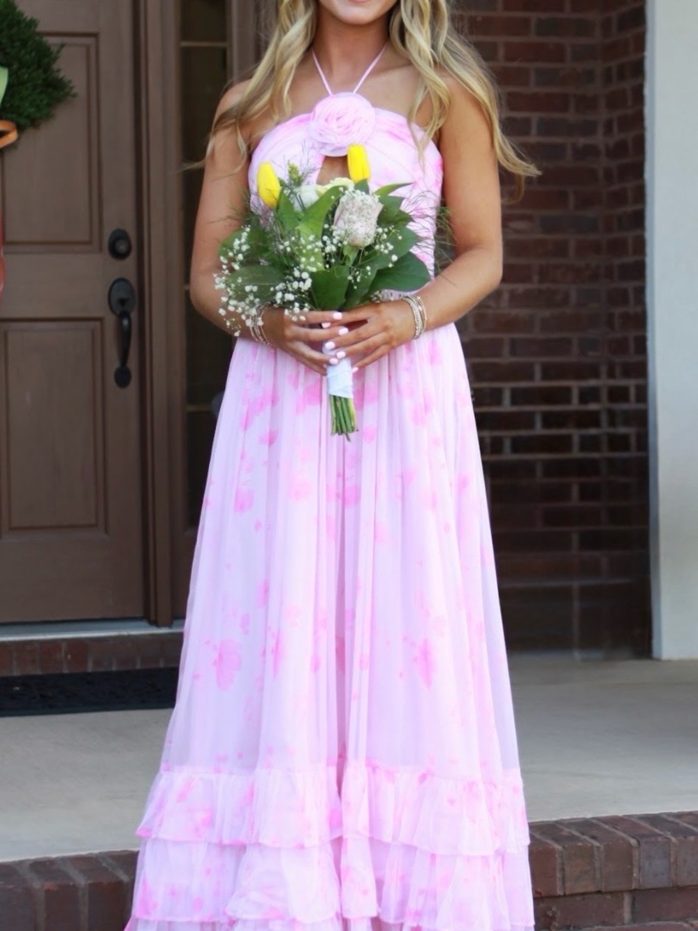 Hello Molly Pink Floral Halter Maxi Dress